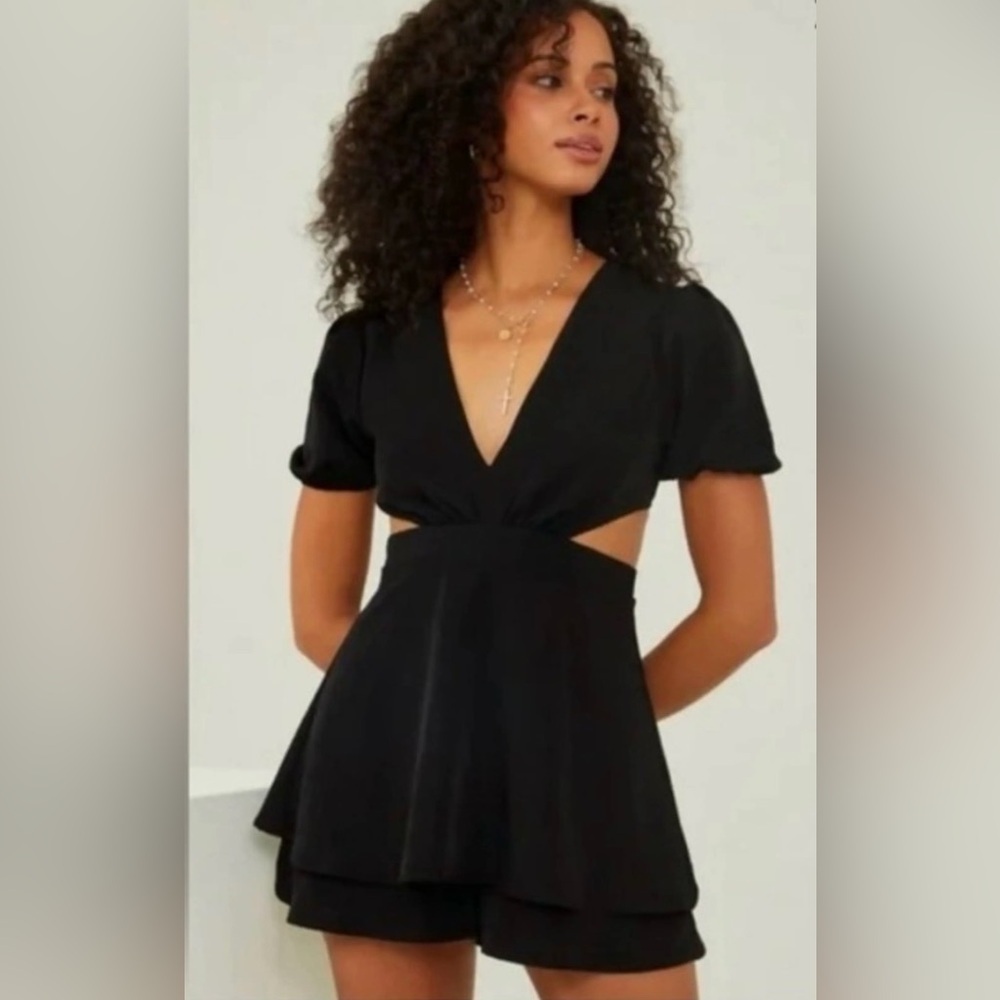 Altar'd State Cleo Black Lace-Up Back Mini Dress